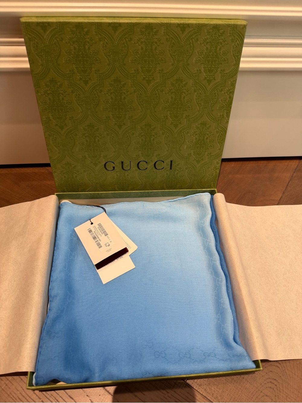 Gucci Sky Blue Silk Square Scarf